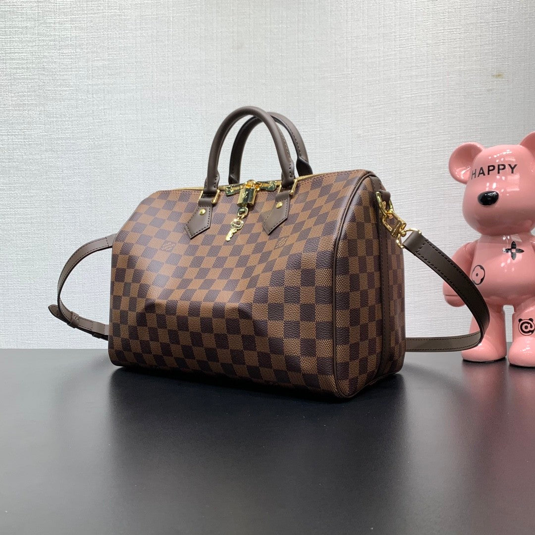 Louis Vuitton SPEEDY BANDOULIÈRE 30 Men's Women's Vintage Handbag Damier Ebene Canvas Checkerboard Fashion Luxury  Bag Bags N40590 #81157