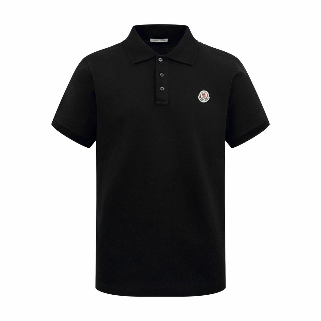 Moncler Black Logo Patch Cotton Piquet Polo Shirt Polos T-shirts #375497
