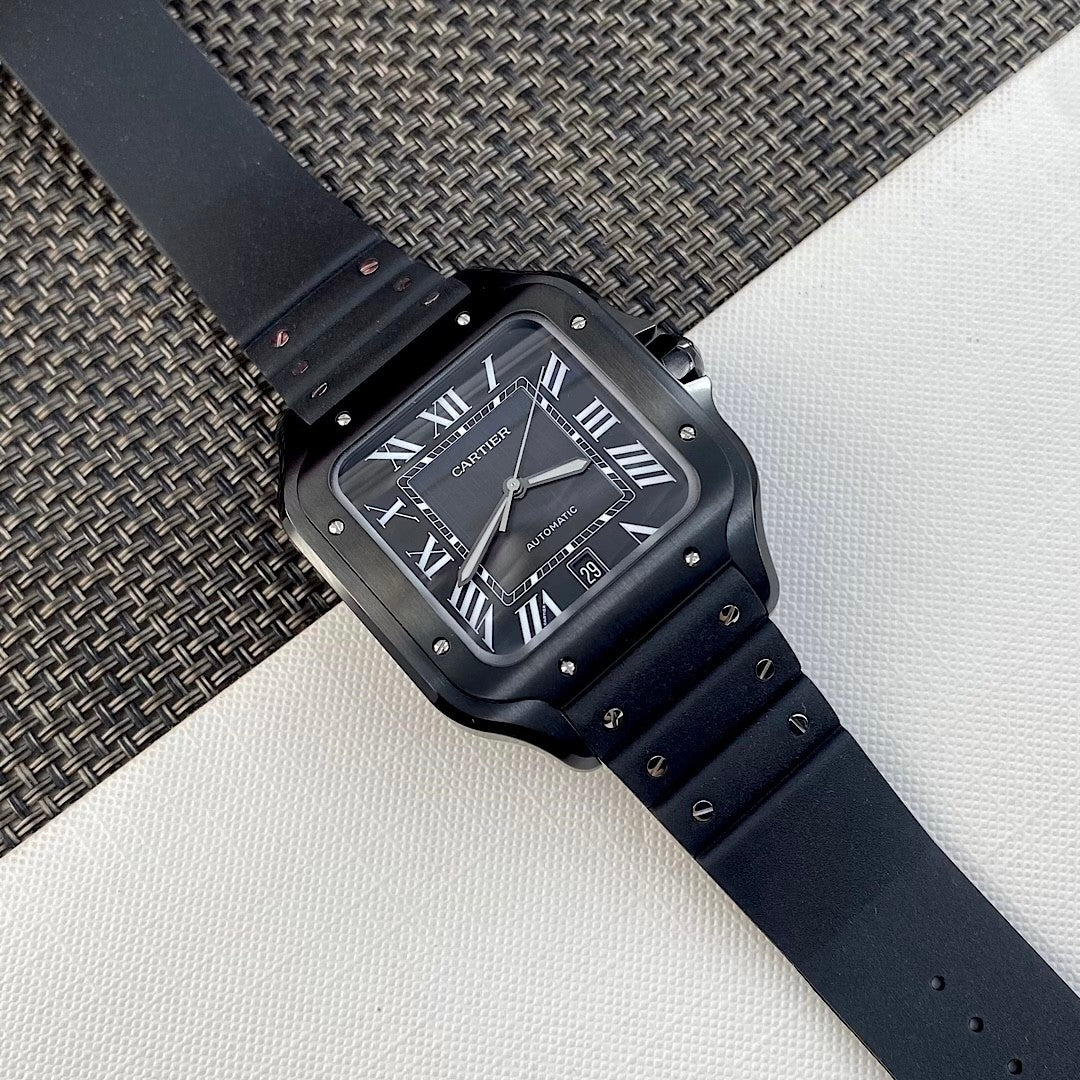 Cartier SANTOS DE CARTIER Men's Automatic Mechanical Movement 100m Water Resistant Date Display 40 mm Black Mechanical Watch #77182