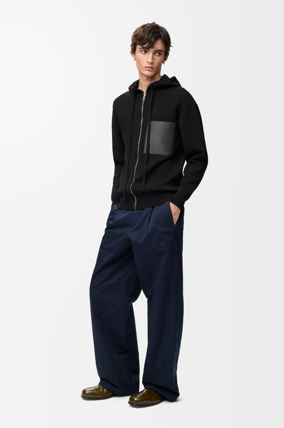 Loewe Zip-up hoodie in wool Brown #334661