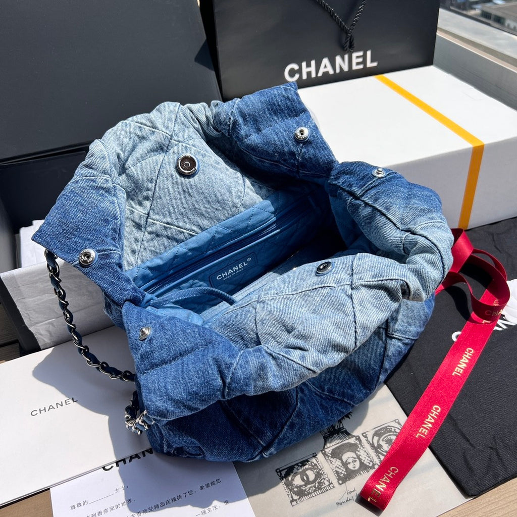 Chanel Women's Small Checkered Large Capacity Chain Denim Shoulder Bag Washed Denim Blue Medium Tote Bag Bags AS3260-B10439-NM981 #81555