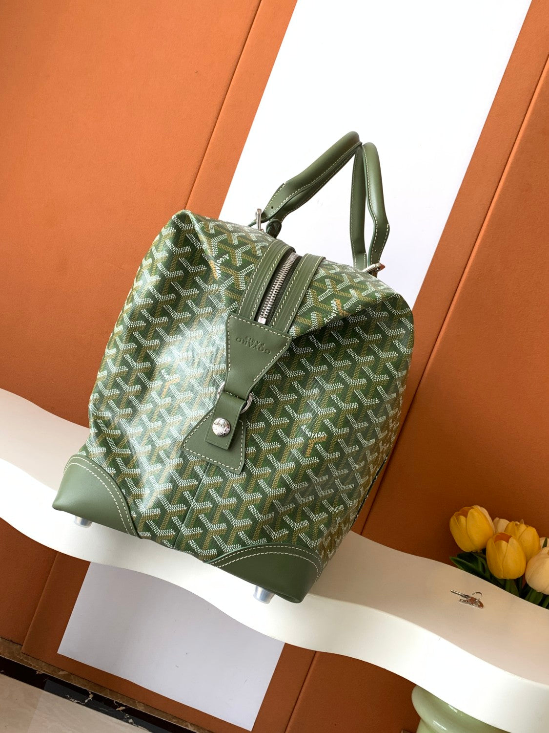 GOYARD Boston Men's And Women's Old Flower Full Print Canvas Collocation Cowhide Shoulder Cross Handbag Travel Bag Bags #76641