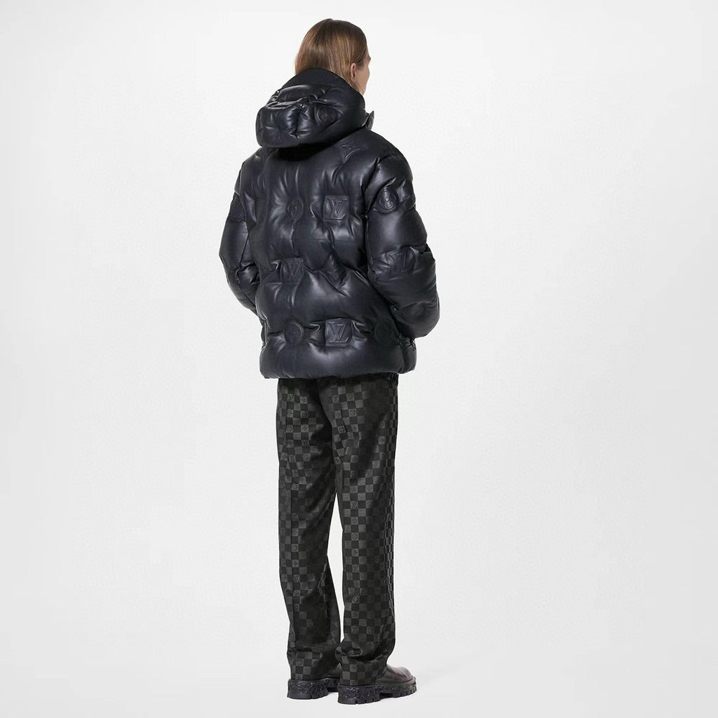 Louis Vuitton Men's Autumn and Winter Solid Color Embossed Printed Hooded Zipper Long Sleeve Puffer Down Jacket #75245