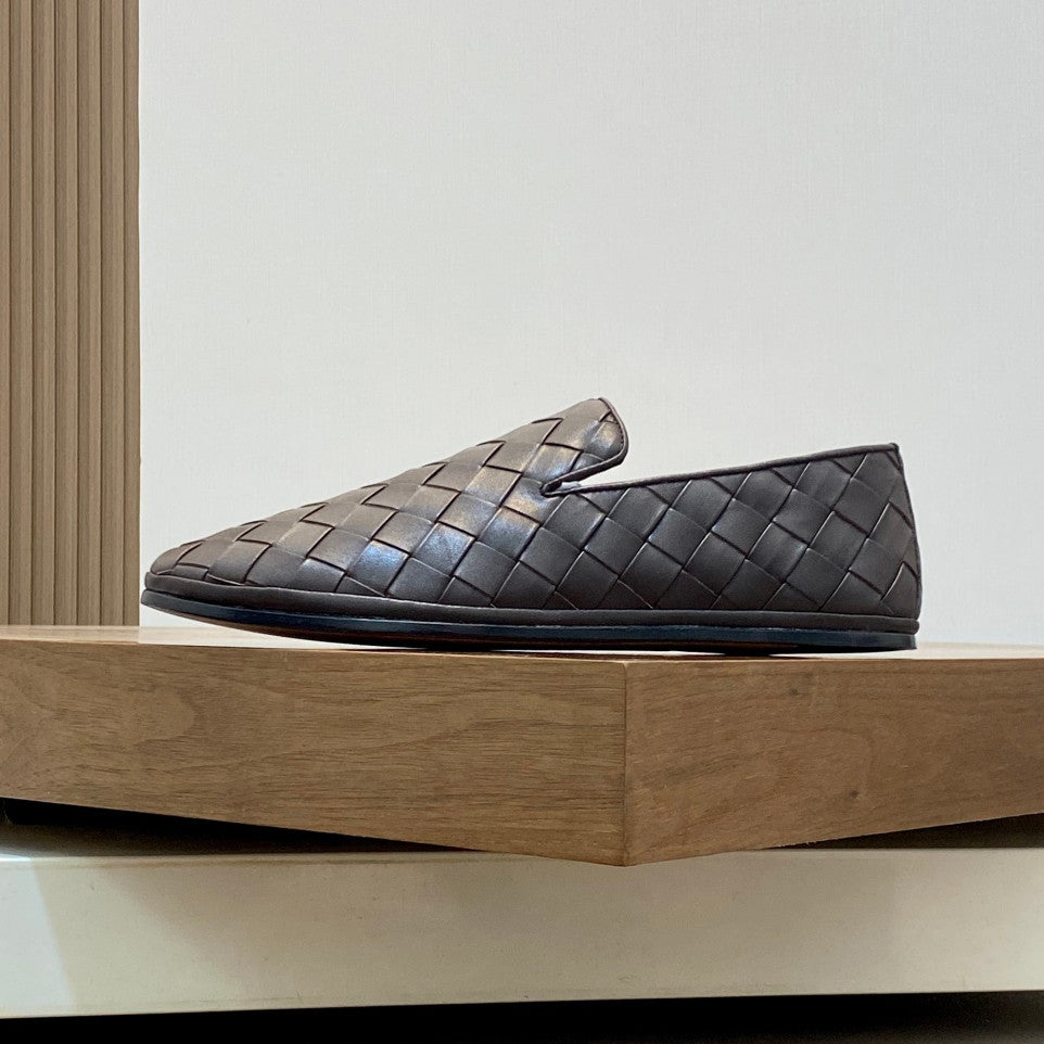 Bottega Veneta Men's and Women's Spring/Fall Fashion Casual Round Toe Slip On Leather Hand-Woven Oxford Shoes Shoes #78859