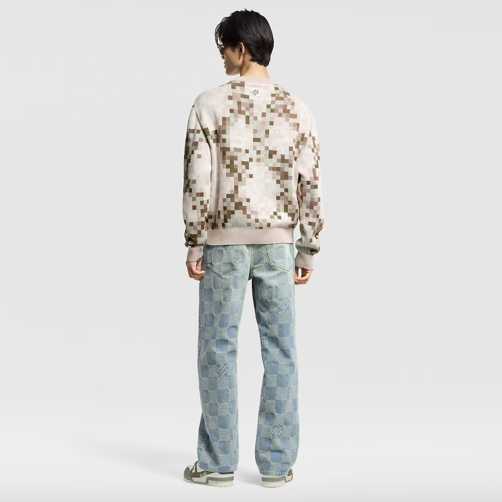Louis Vuitton Men's Spring and Autumn Plaid Printed Round Neck Pullover Long Sleeve Knitted Sweatshirt #75129