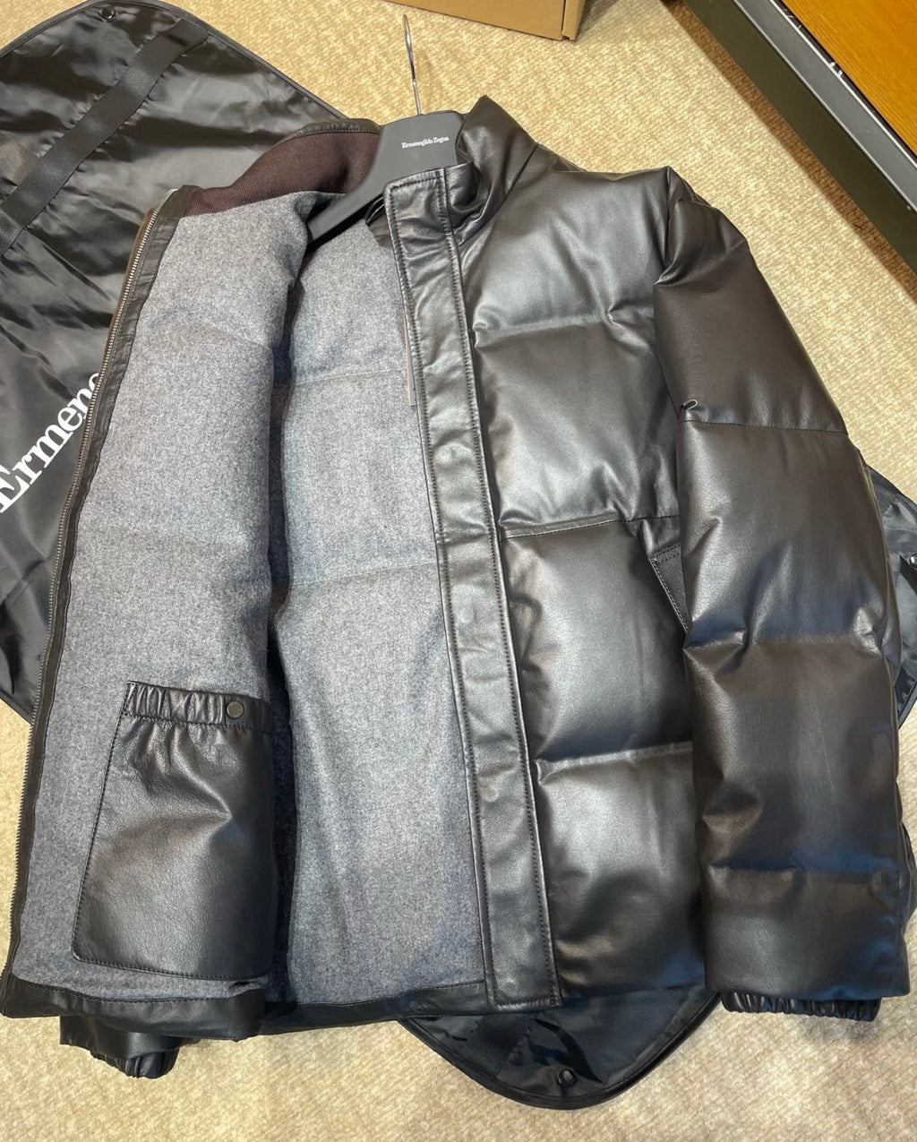 Ermenegildo Zegna Men's Fall And Winter Leather Down Zipper Stand-up Collar Jacket Temperament Casual Fashion Warm Jacket Ngvp #2644
