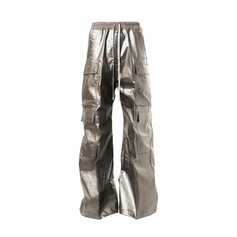 Rick Owens Men's Spliced Side Pockets Solid Color Coated Wide Leg Jeans Spring & Autumn Casual Long Pants Ngvp #1518