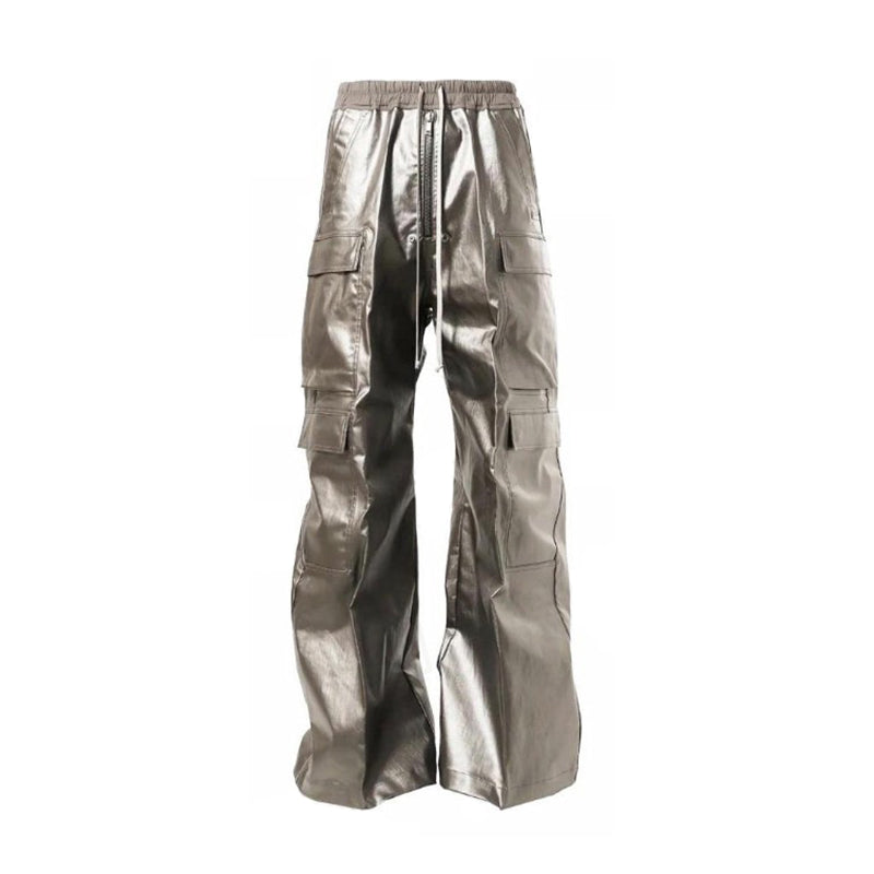 Rick Owens Men's Spliced Side Pockets Solid Color Coated Wide Leg Jeans Spring & Autumn Casual Long Pants Ngvp #1518
