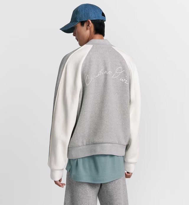 Dior Men's Fall And Winter Embroidery Pattern Single Breasted Round Neck Gray Cotton Long Sleeved Jacket #72232