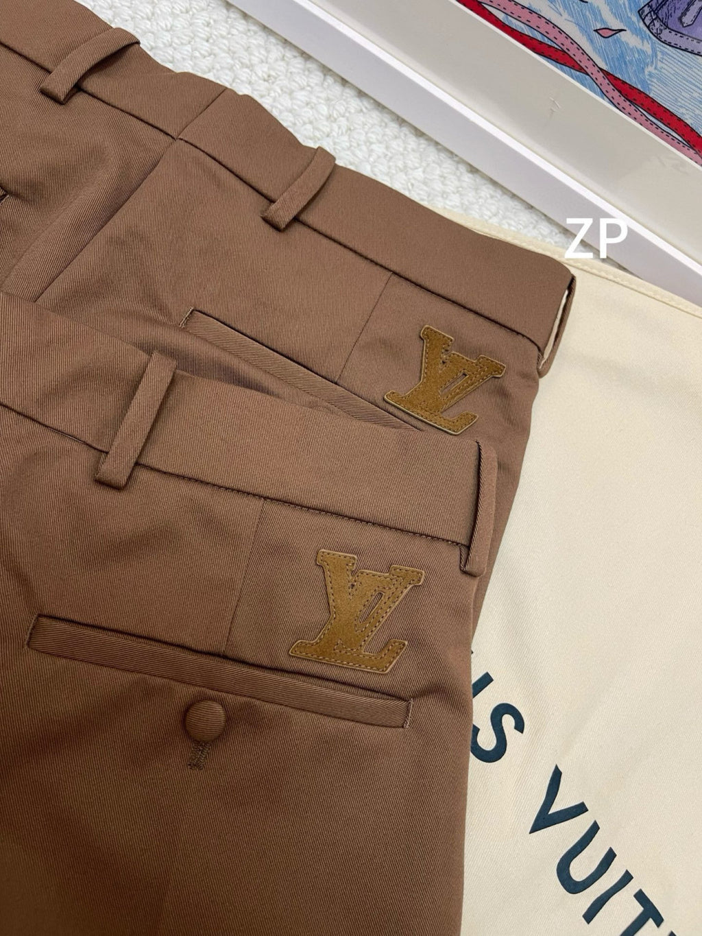 Louis Vuitton Men's Spring & Autumn Solid Color Button Mid Waist Straight Leg Casual Pants #75527