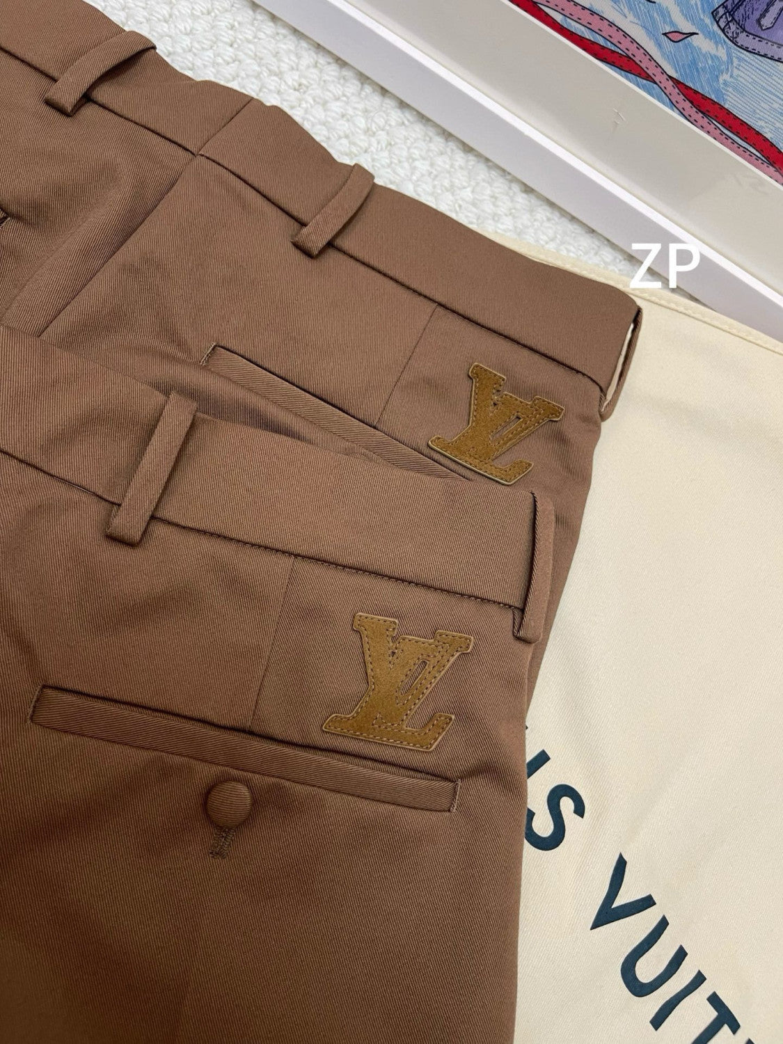 Louis Vuitton Men's Spring & Autumn Solid Color Button Mid Waist Straight Leg Casual Pants #75527