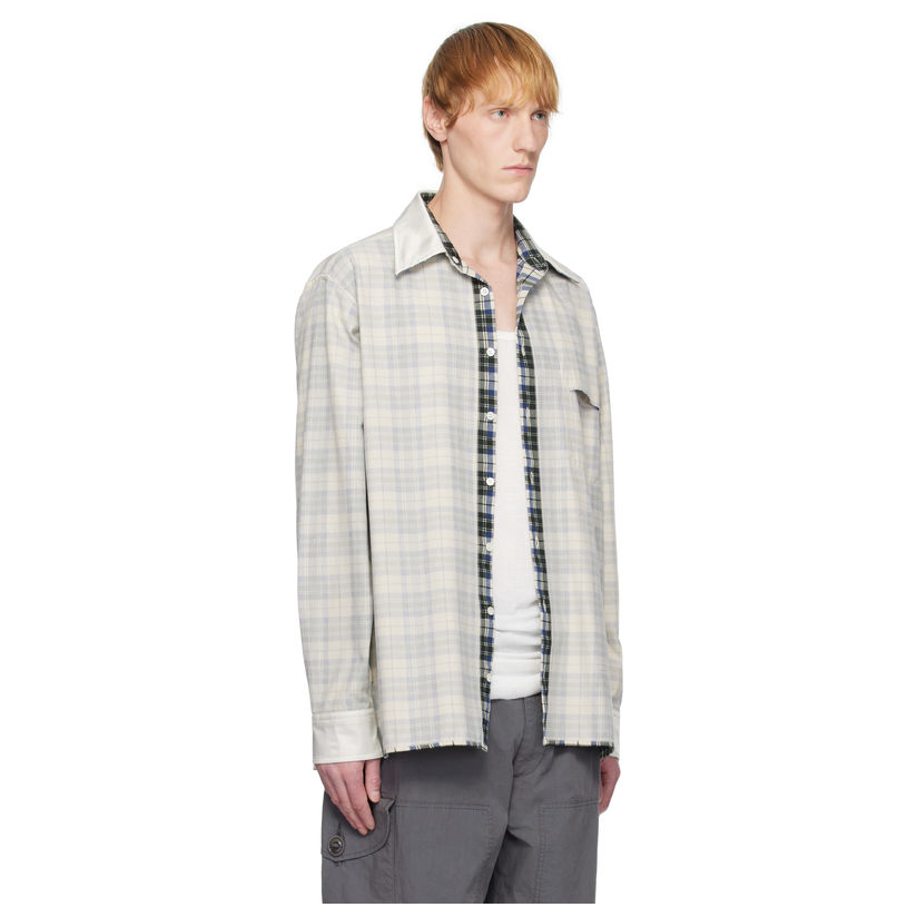 Maison Margiela Men's Spring/Fall Color-Block Checkered Collared Single-Breasted Long-Sleeve Twill Cotton Loose-Fit Shirt Ngvp #2315