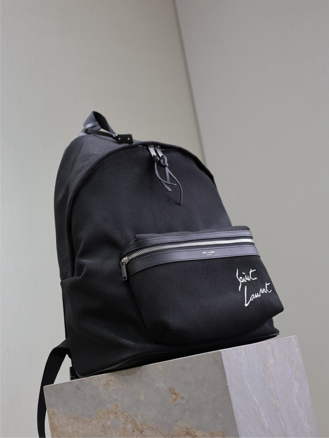CITY Saint Laurent Embroidered Letter Fabric Leather Panel Backpack Schoolbag Bag Bags #76462