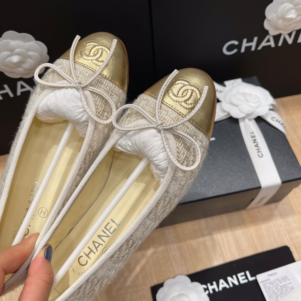 Chanel Women's Spring/Summer Solid Color Tweed Fabric Ballet Flats Shoes #77753