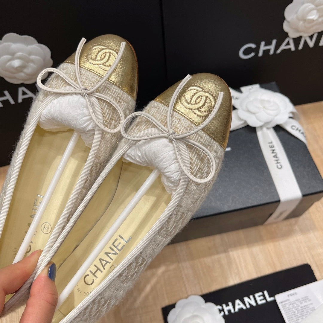 Chanel Women's Spring/Summer Solid Color Tweed Fabric Ballet Flats Shoes #77753