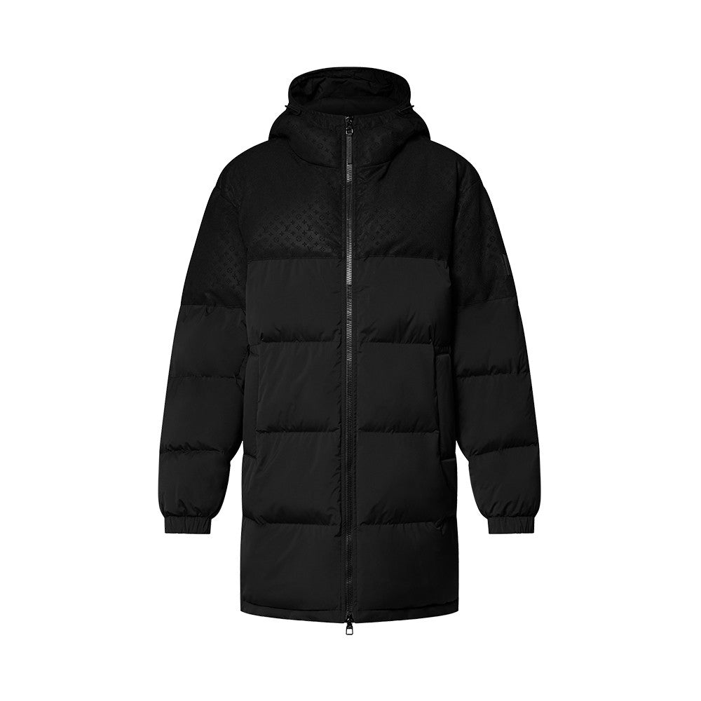 Louis Vuitton Men's and Women's Embossed Patchwork Mid Length Down Jacket #333370