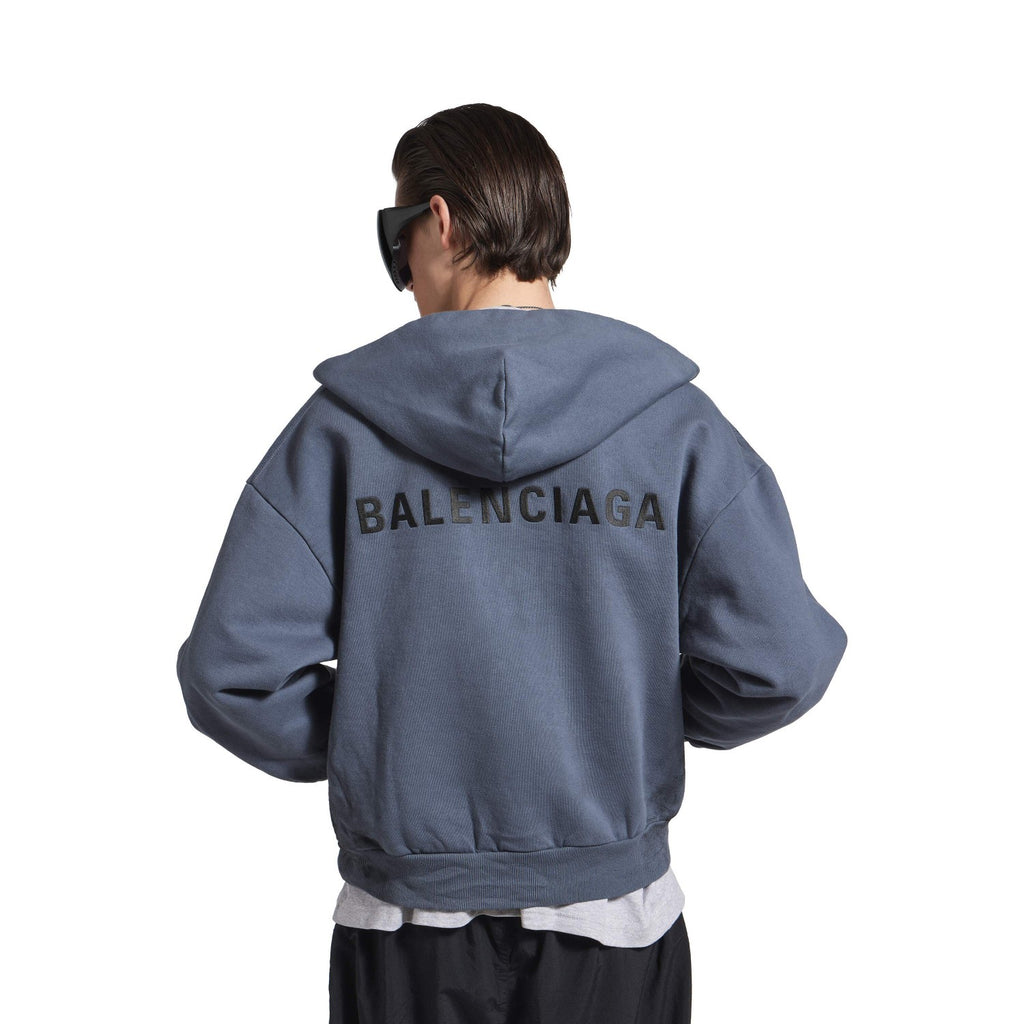 Balenciaga 25FW Men s Balenciaga Back Zipup Hoodie Regular Fit in Faded Dark Blue black Hoodie Shorts Set #332366