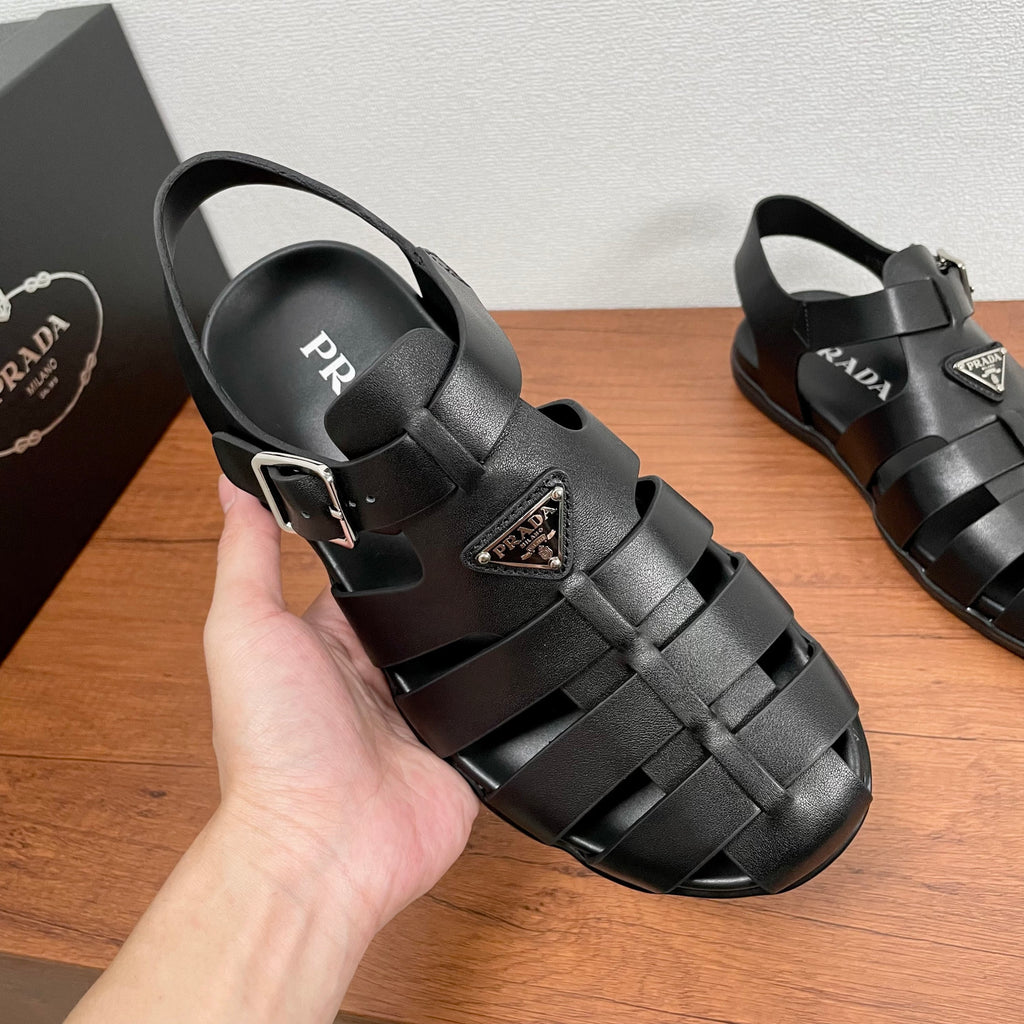 Prada Triangle Logo Cage Fisherman Sandals #383743