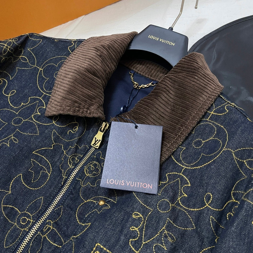 Louis Vuitton Men's Spring And Fall Logo Embroidery Zipper Lapel Long Sleeved Denim Jacket Casual Jeans Pants Suit Set #75267