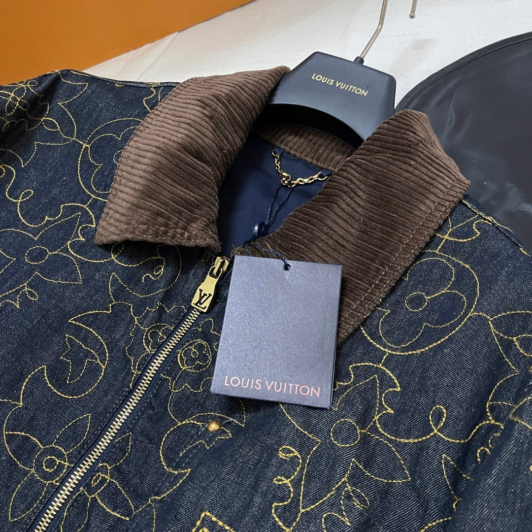 Louis Vuitton Men's Spring And Fall Logo Embroidery Zipper Lapel Long Sleeved Denim Jacket Casual Jeans Pants Suit Set #75267