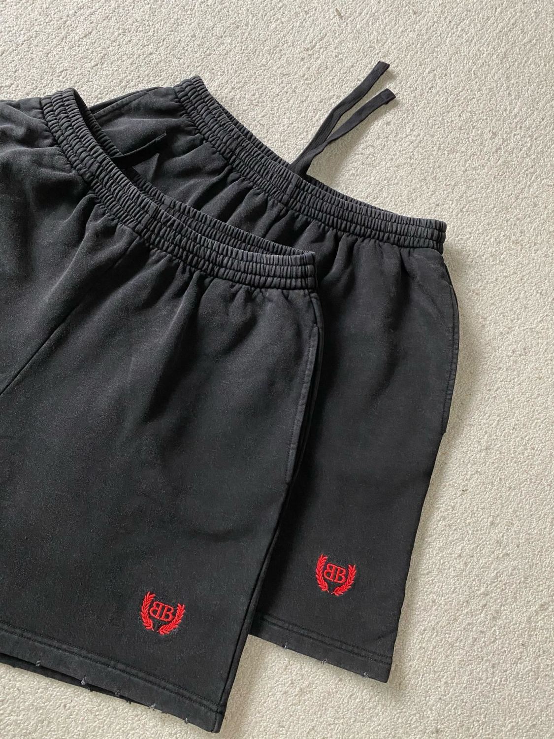 Balenciaga Men's Summer Embroidery Pattern Print Solid Color Stretch Waist Tie Cotton Casual Shorts #75954