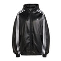 Adidas Originals Men's And Women's Spring And Fall Models Three Stripes Color Blocking Loose Sports Hooded Leather Jacket #98641