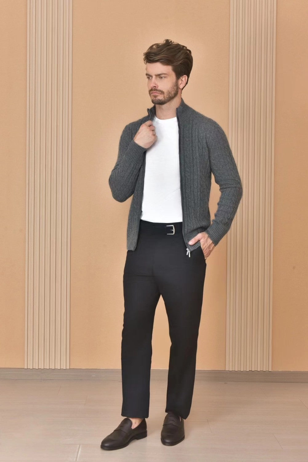 Loro Piana Men's Autumn And Winter Solid Color Zipper Half High Neck Knit Sweater Long Sleeve Jacket Ngvp #9392