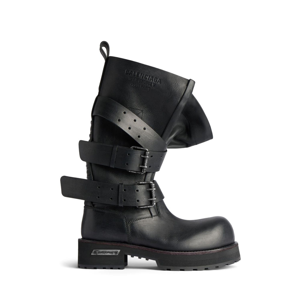 Balenciaga VENOM Men's  Fall/Winter Fashion Solid Color Round Toe Slip On Leather Buckle Fastened Knee High Boots Shoes #78771