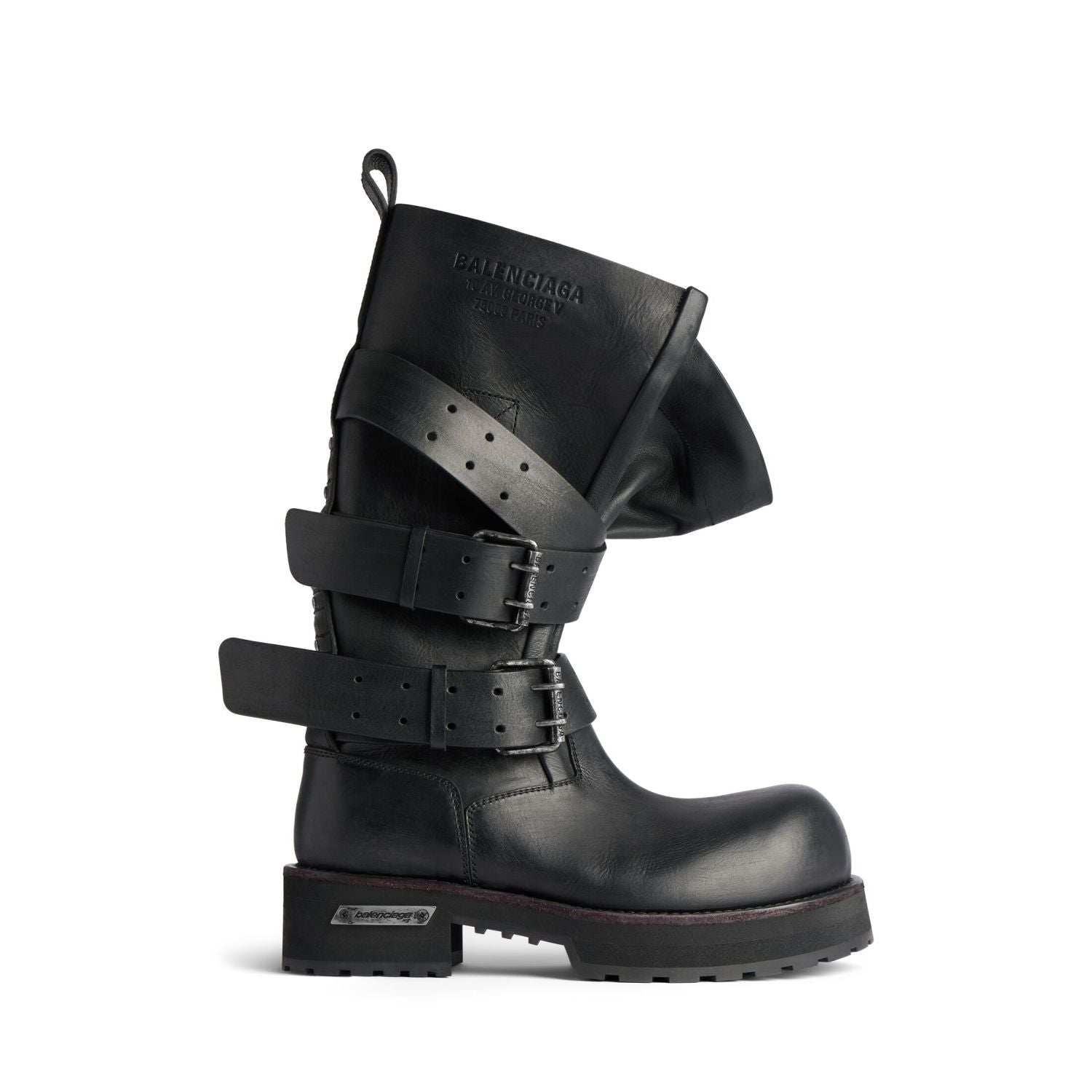 Balenciaga VENOM Men's  Fall/Winter Fashion Solid Color Round Toe Slip On Leather Buckle Fastened Knee High Boots Shoes #78771