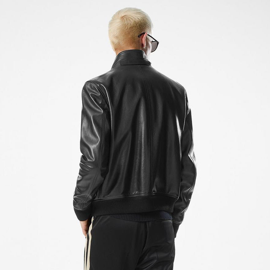 Tom Ford Men's Fall/Winter Fashion Classic Solid Color Leather High Neck Zipper Long Sleeve Leather Jacket #79141