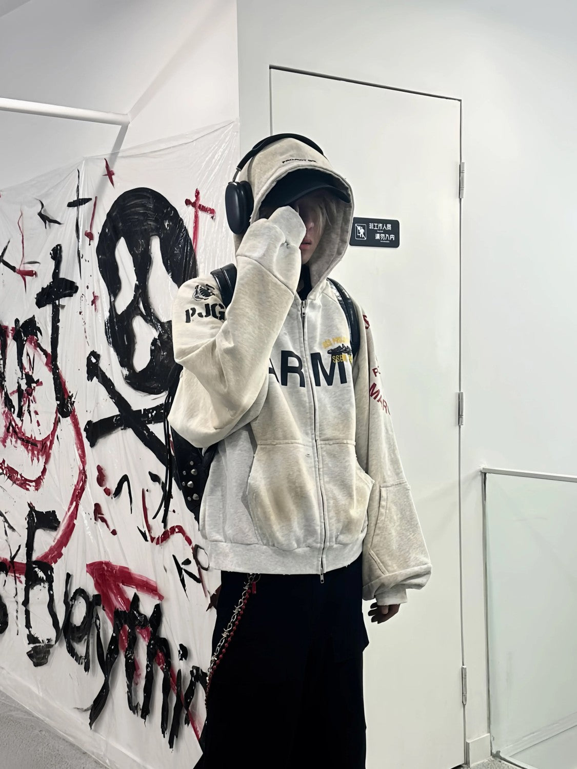 GRAILZ Men's Women's Autumn And Winter Letter Printed Cotton Solid Color Zipper Doing Old Loose Hooded Sweatshirt Ngvp #1911