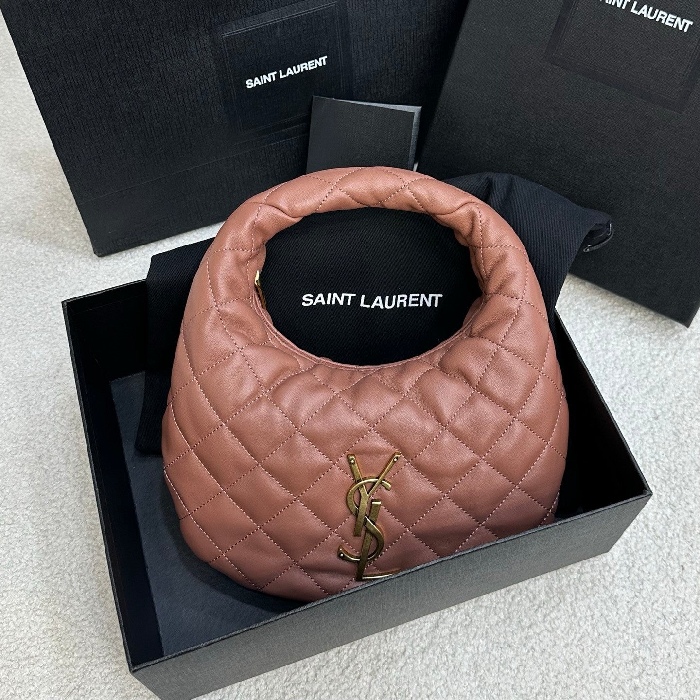 Saint Laurent ICARINO Quilted Nappa Leather Handbag ROSÉ Same Style Half-Moon Bag #332811