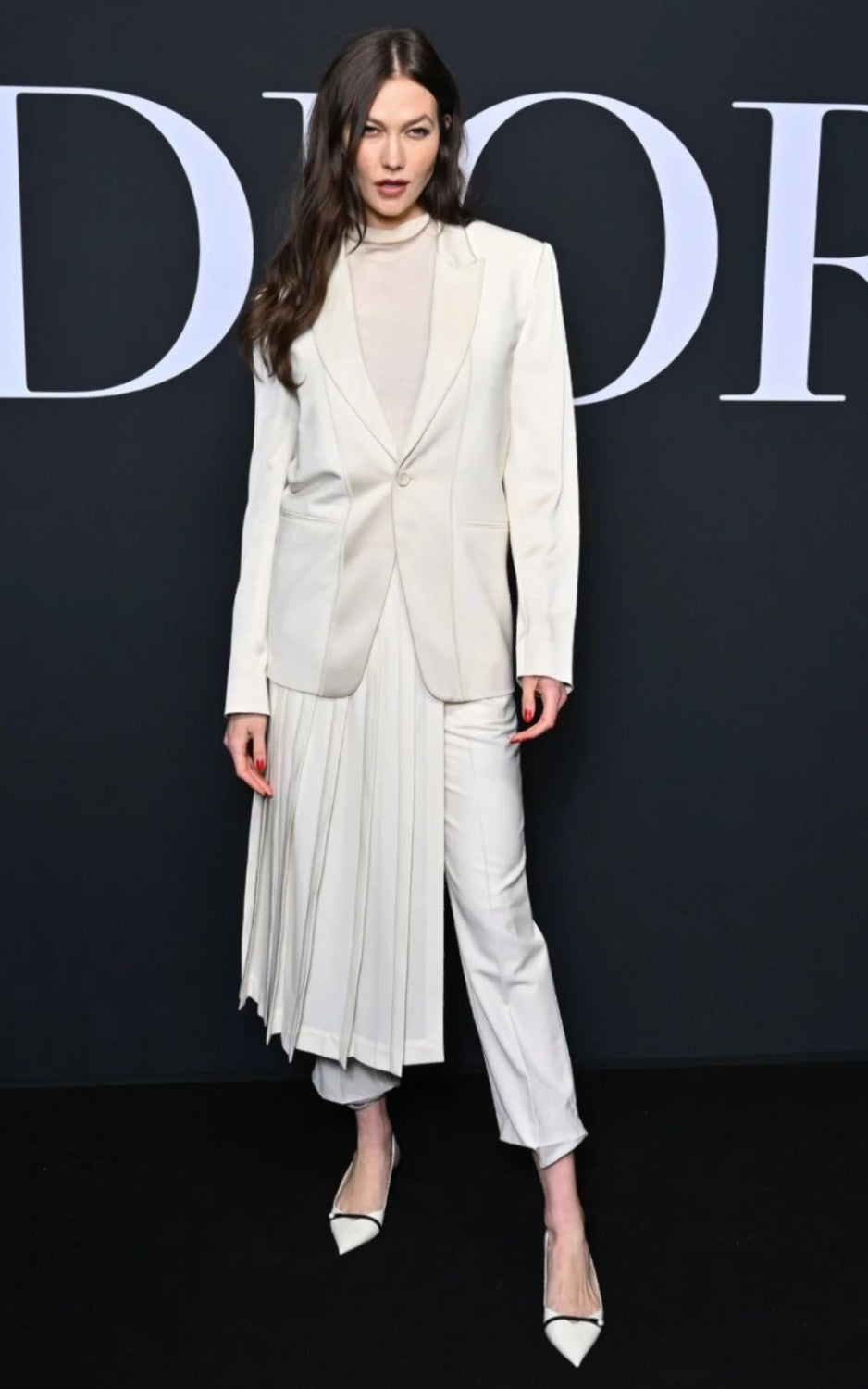 Dior Men's And Women's White Wool Single-breasted Blazer Top Jacket Pleated Bustier Skirt Pants Three-piece Set Suit #73599