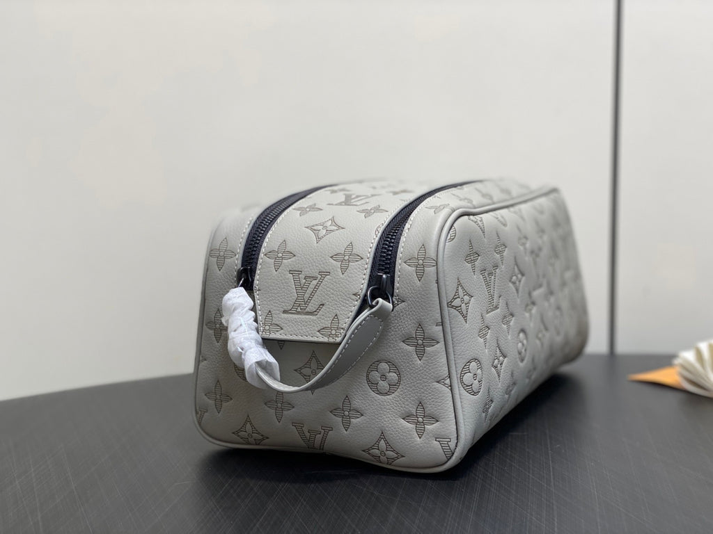 Louis Vuitton DOPP KIT Toiletry Bag Women's  Men's Fashion Trend Handbag Luxury Monogram Shadow Embossed Double Zip Wash Bags M14485 Grey M14885 Light Blue M14843 Dark Blue #81236
