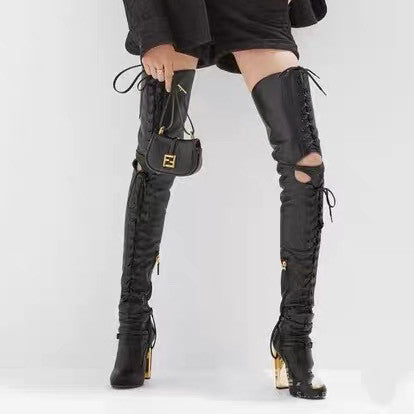 FENDI Women's Classic Solid Color Round-Toe Calfskin Over The Knee Boots For Fall/Winter Shoe #78957