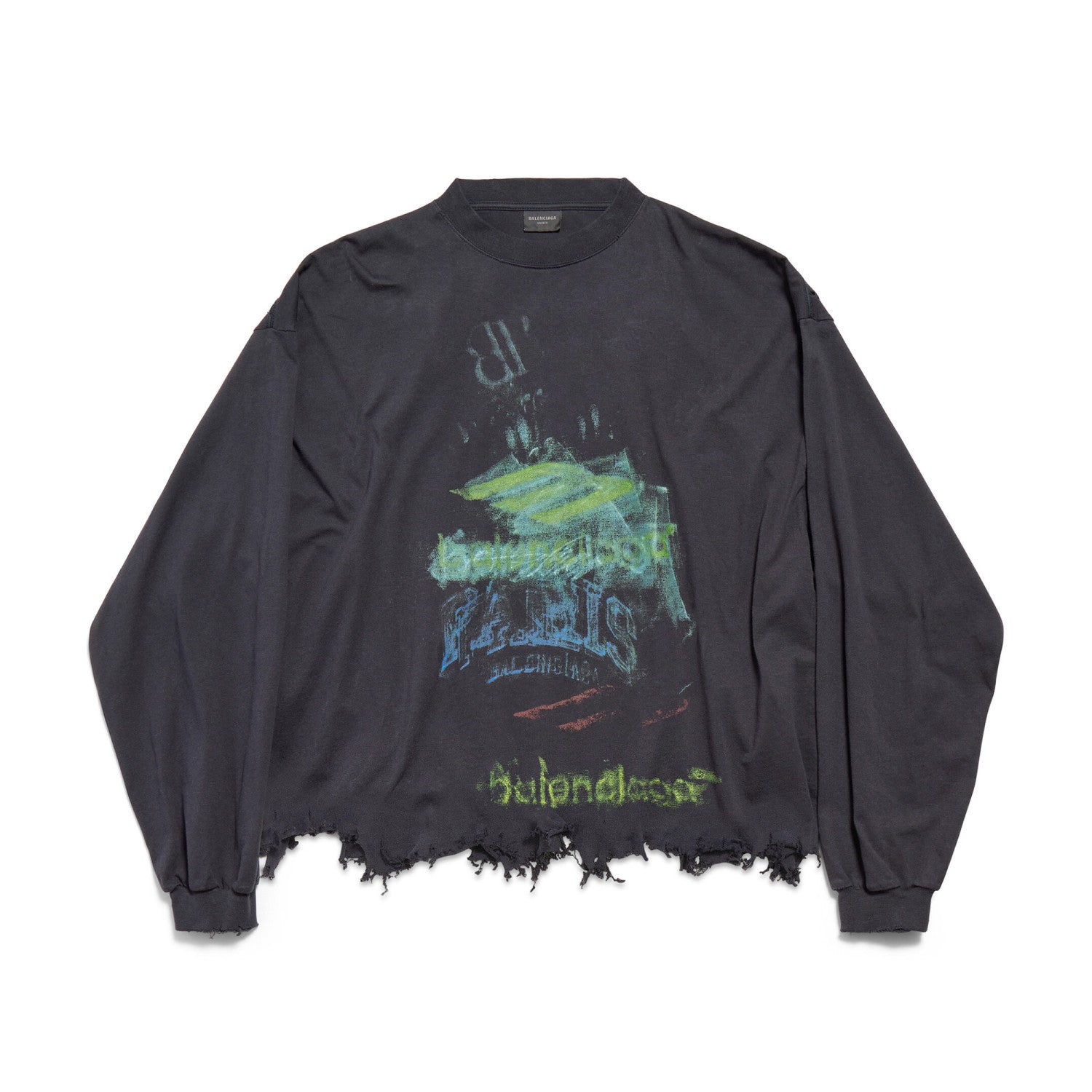 Balenciaga Women's And Men's Summer Solid Color Cotton Graffiti Printed Brushed Regular Fit Round Neck Long Sleeve T-Shirt #75931