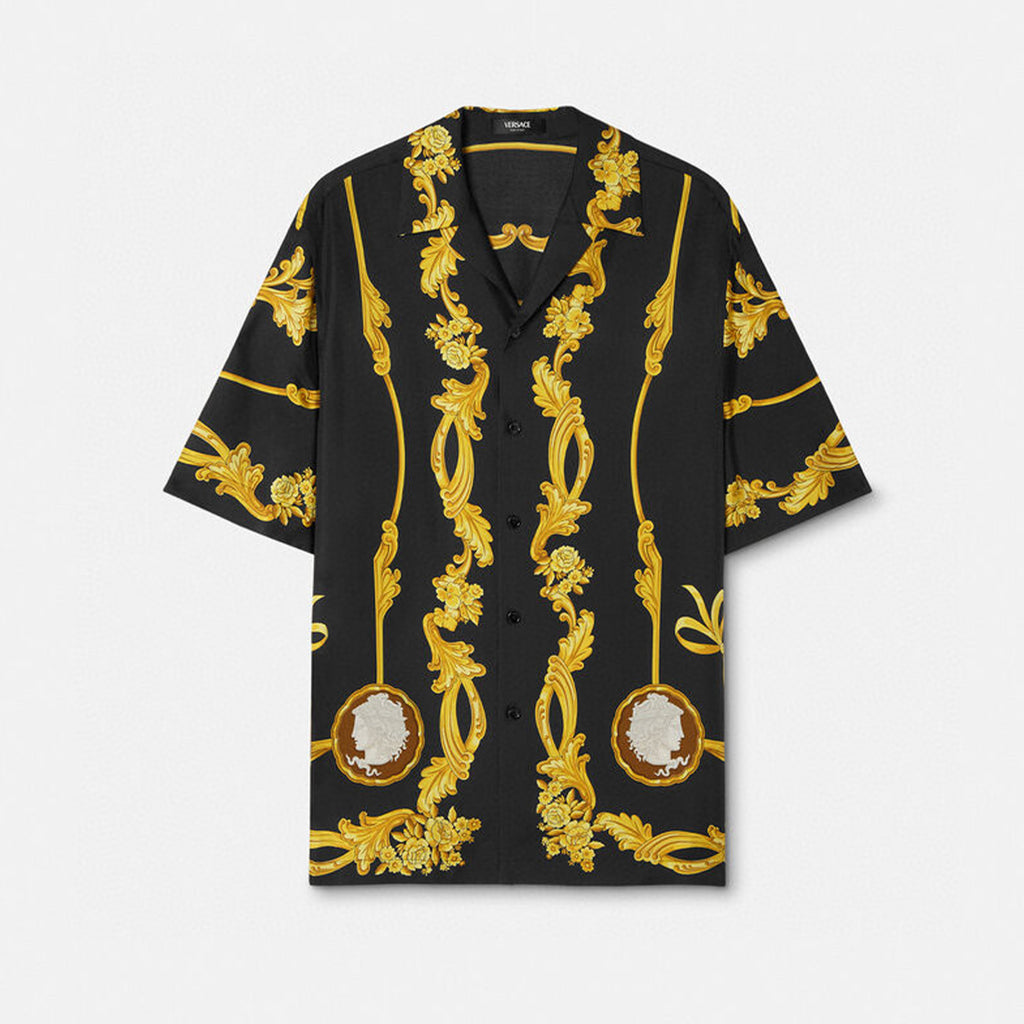 Versace Men's Medusa Cameo Printed Silk Luxury Black Gold Suit Fashion Spring Summer Trend Shirt Shorts Suit Set Ngvp #1728