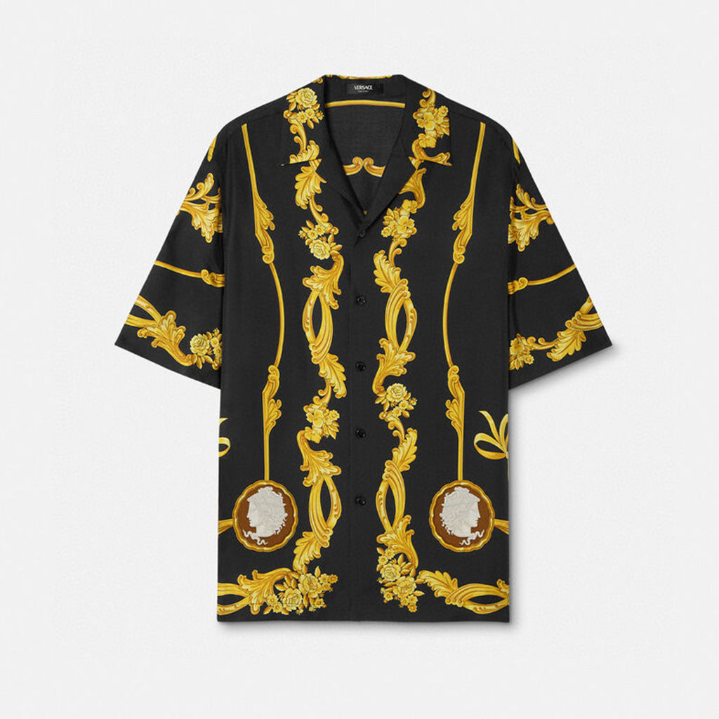 Versace Men's Medusa Cameo Printed Silk Luxury Black Gold Suit Fashion Spring Summer Trend Shirt Shorts Suit Set Ngvp #1728