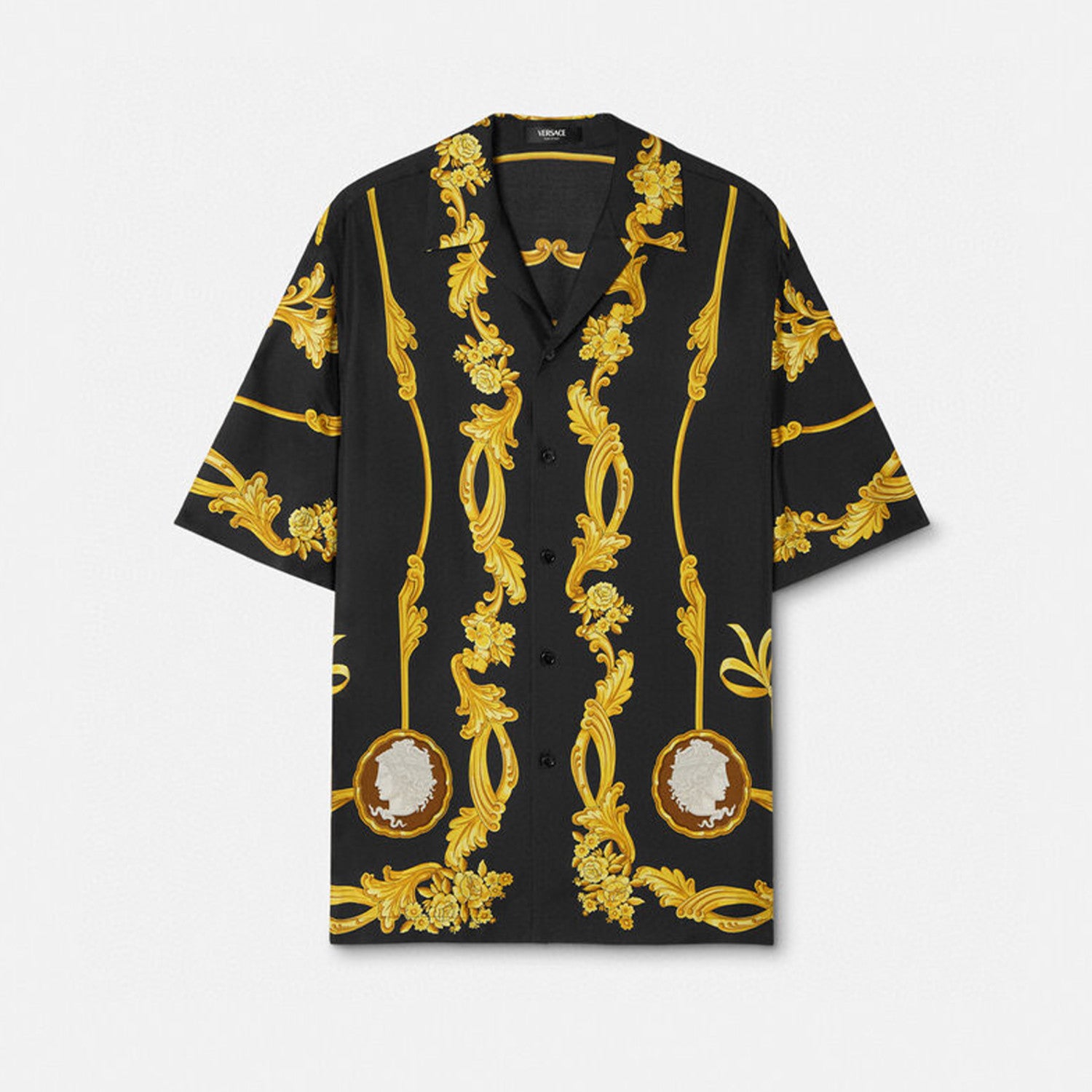 Versace Men's Medusa Cameo Printed Silk Luxury Black Gold Suit Fashion Spring Summer Trend Shirt Shorts Suit Set Ngvp #1728