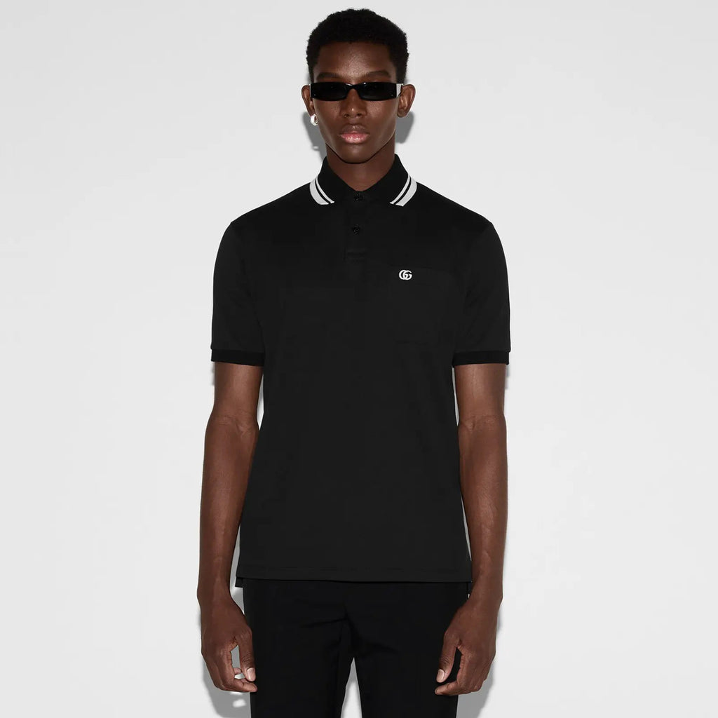 Gucci Men's Summer Striped Lapel Solid Color Straight Cotton Polo Shirt Short Sleeve T-Shirt #75296