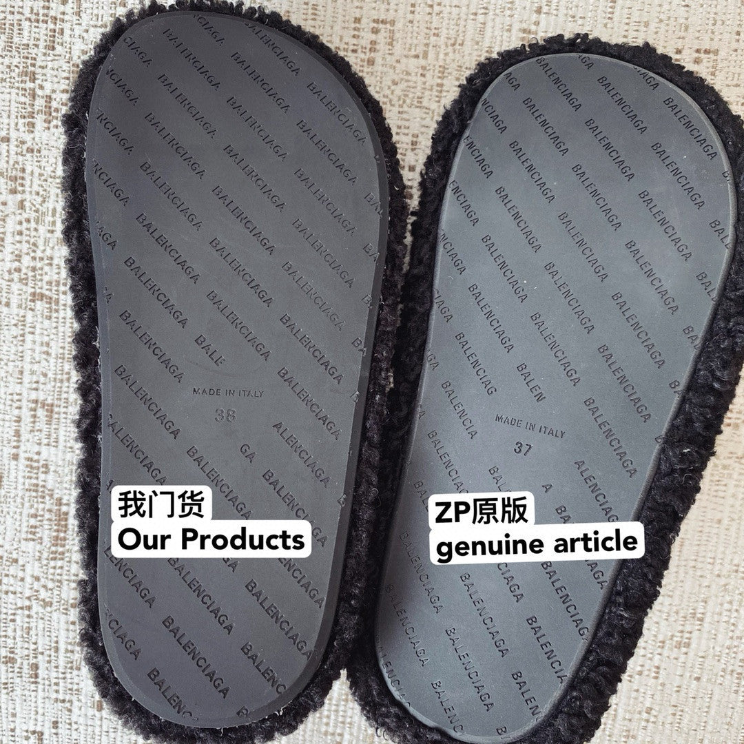 Balenciaga Furry Women's Spring/Summer Solid Colour Faux Fur Embroidered Letter Print Thick Sole Slippers Shoes #76986