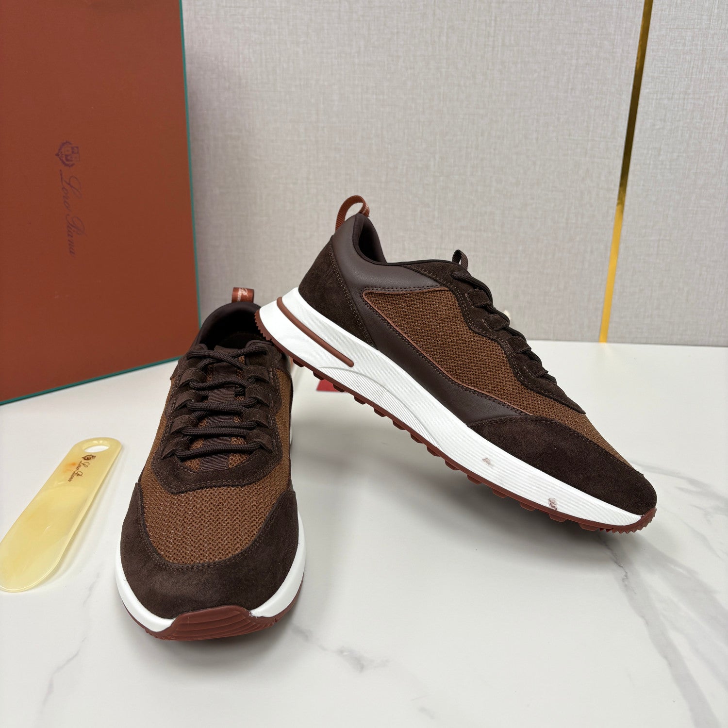 Loro Piana Week End Walk Mesh Cowhide Suede Casual Sneakers #381648