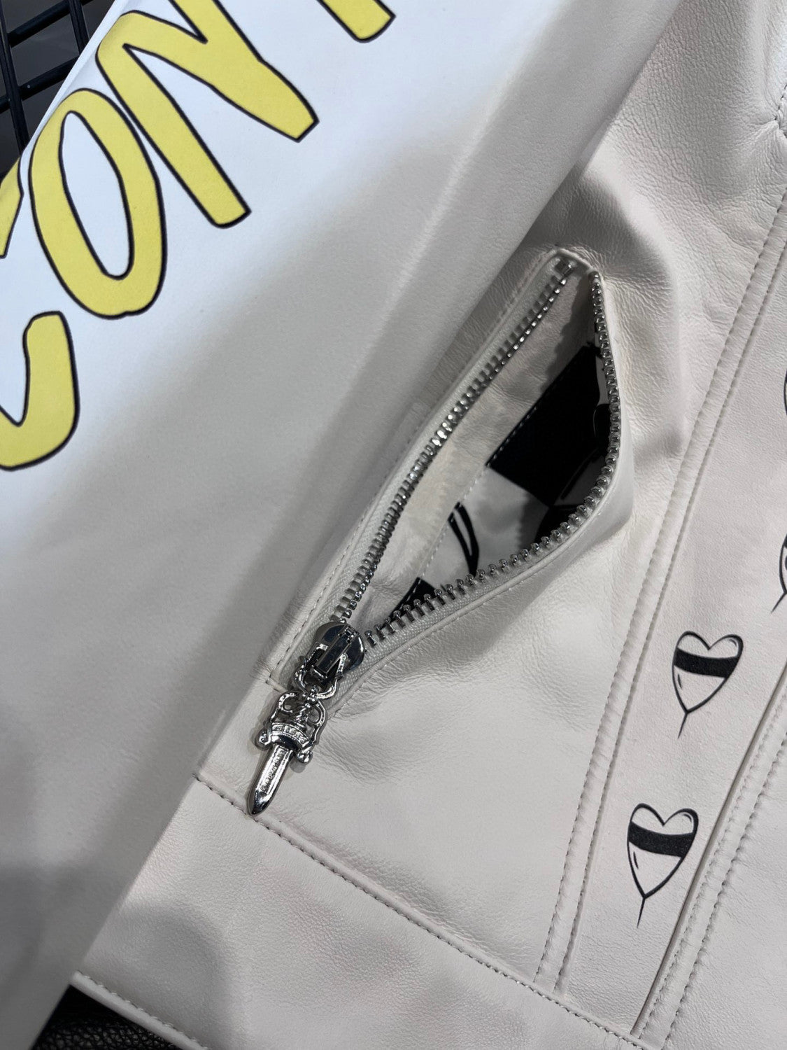 Chrome Hearts Graffiti Leather Jacket With White Zip #96389