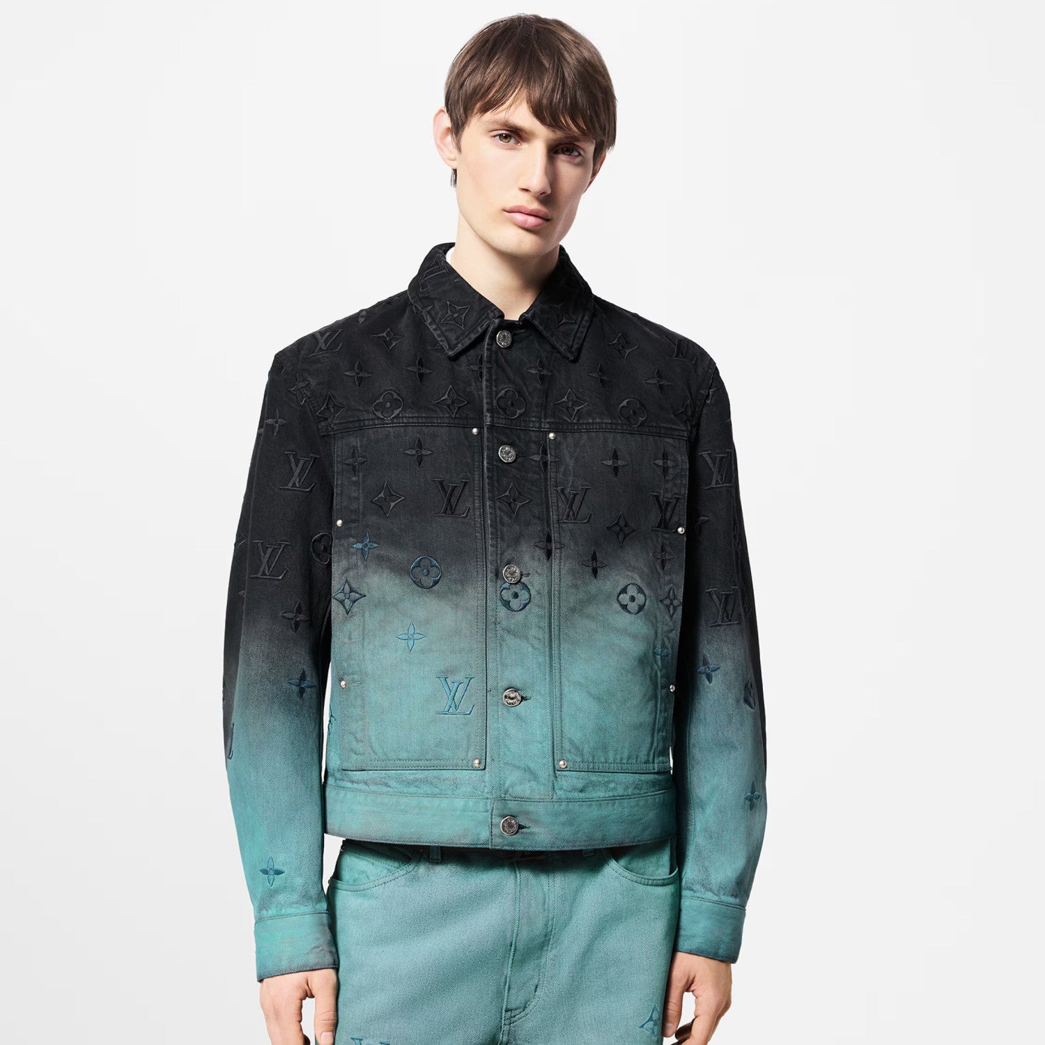 Louis Vuitton Men's Fall and Winter Logo Embroidery Gradient Single Breasted Long Sleeve Denim Jacket #72741