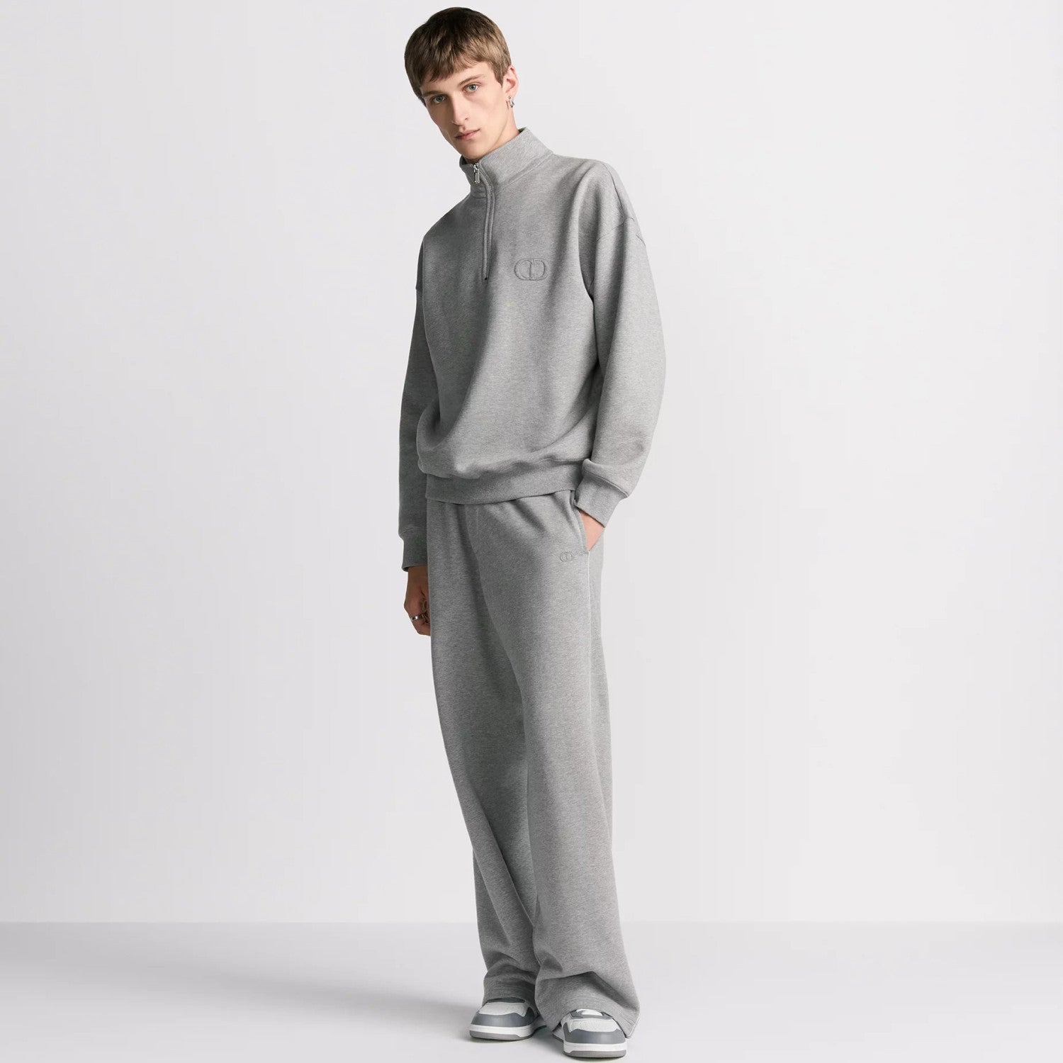 Dior Men's Spring and Autumn Solid Color Logo Embroidery Half Zipper Long Sleeve Sweatshirt Cotton Knit Sweatpants Pants Set Suit #74451