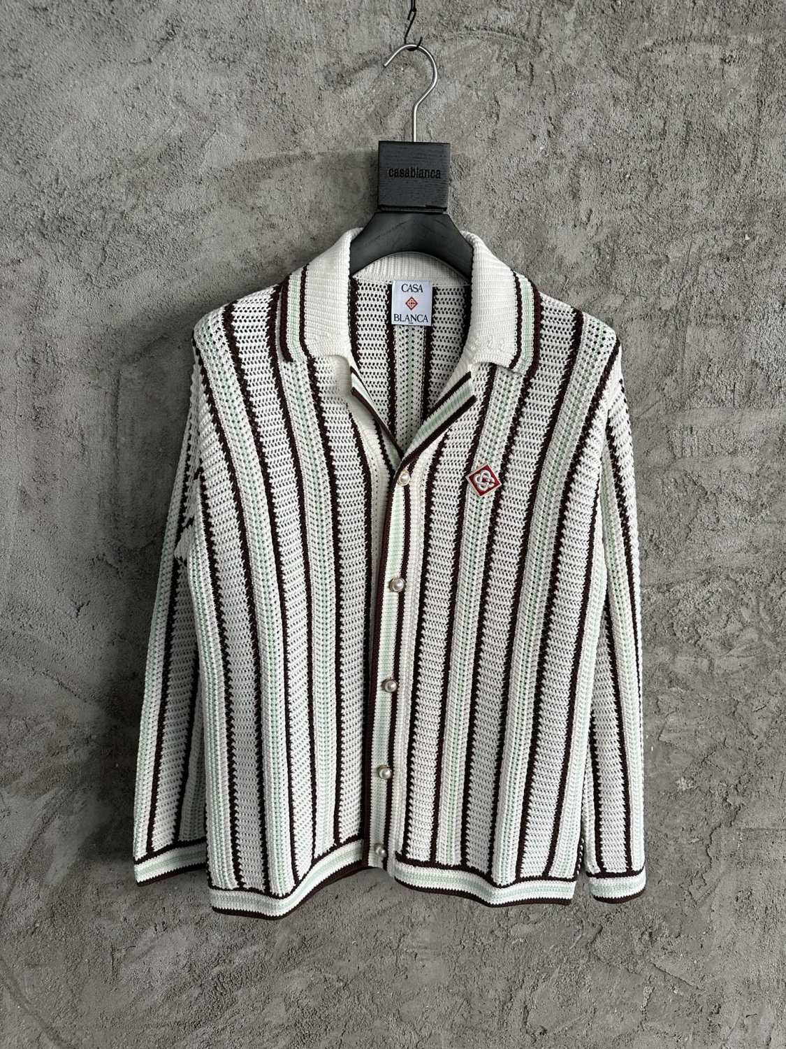 CASABLANCA 25SS Men's Brown Vertical Striped Long-sleeved Sweater Cardigan #333098