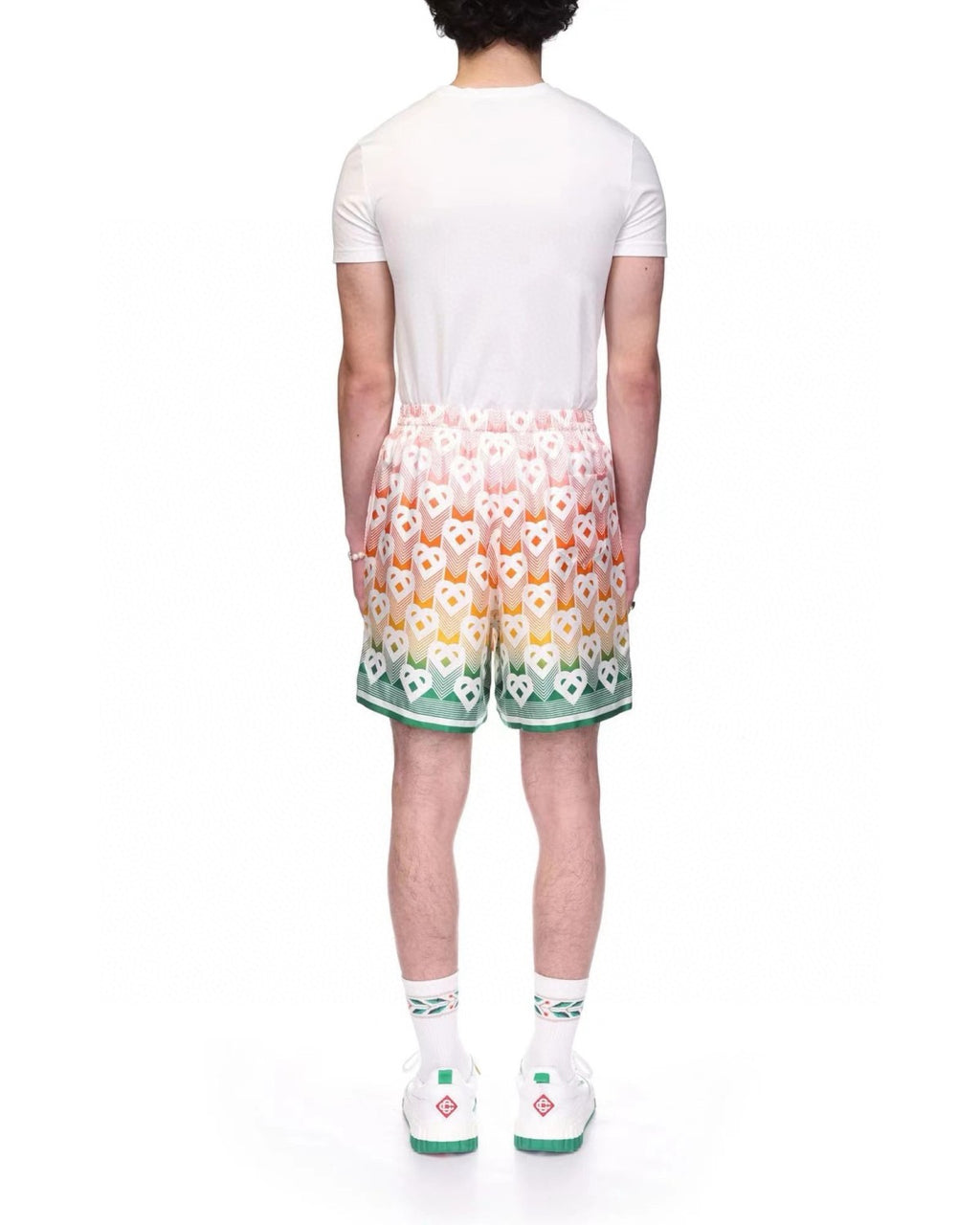 Casablanca Men's Summer Gradient Heart Printed Silk Short Sleeve Shirt Casual Elastic Lace-Up Shorts Ngvp  #8677
