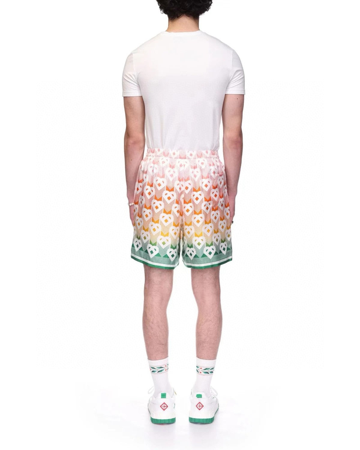 Casablanca Men's Summer Gradient Heart Printed Silk Short Sleeve Shirt Casual Elastic Lace-Up Shorts Ngvp  #8677