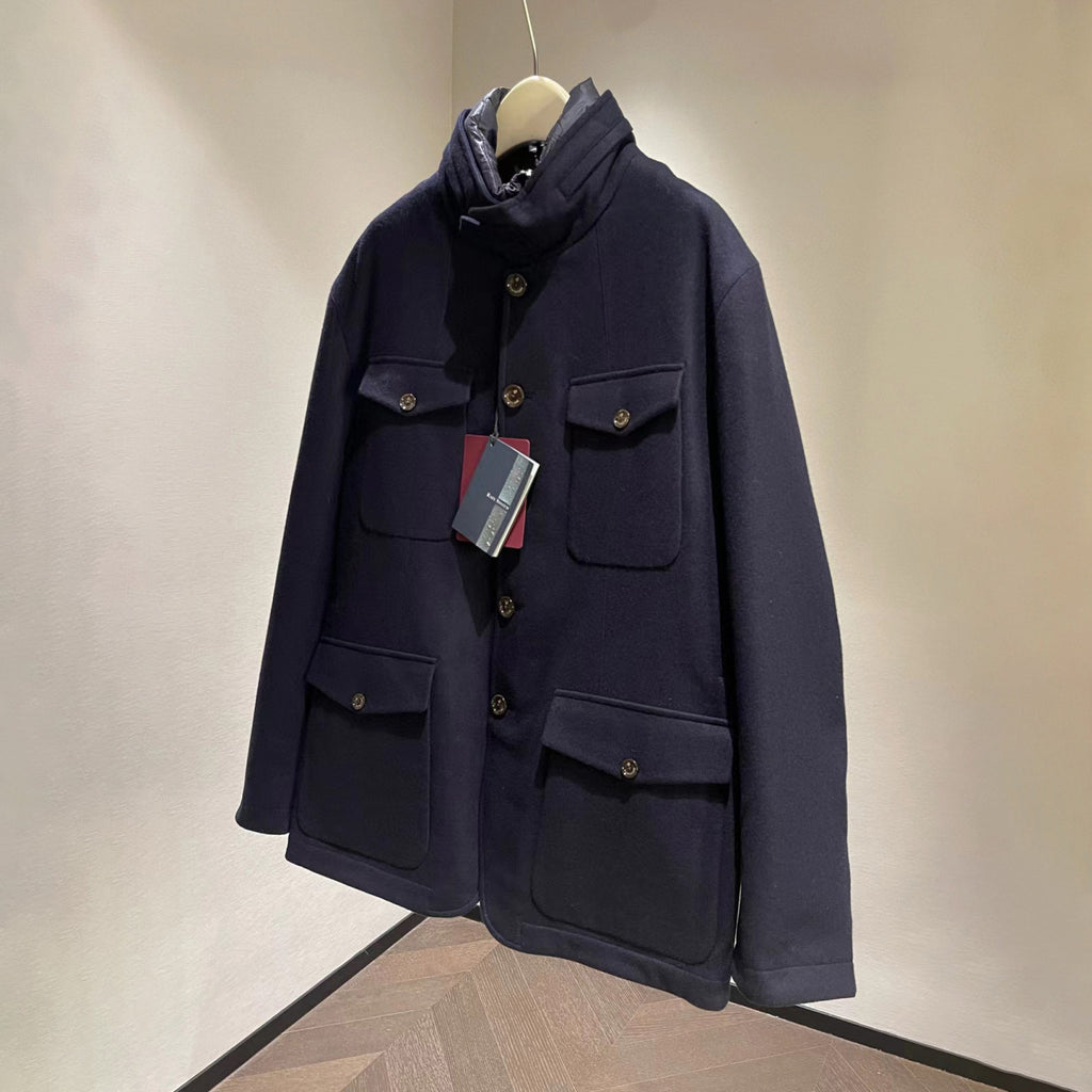 Montecore X Loro Piana Rain System Men's Winter Wool Tweed Fabric Hidden Hooded Puffer Down Jacket #97595