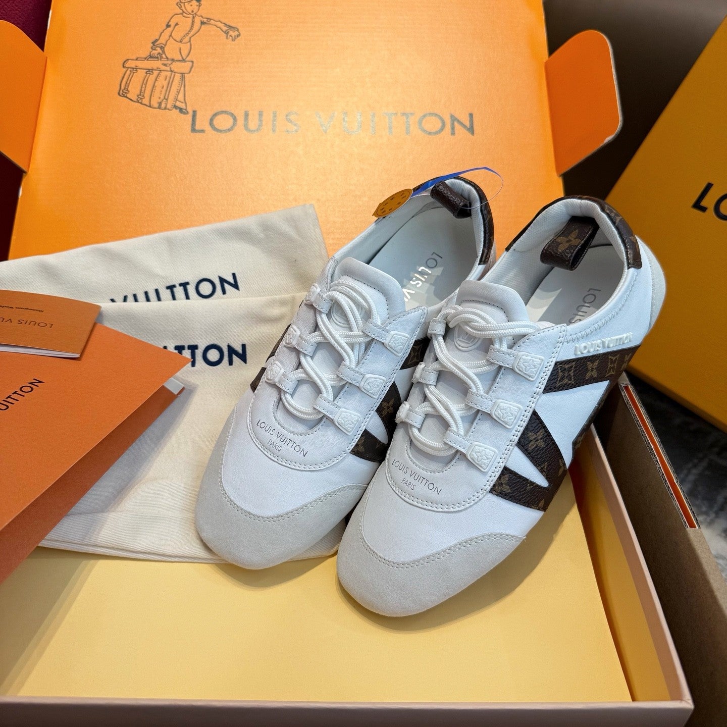 Louis Vuitton SNEAKERINA Women's Four Seasons Colorblocking Round Toe Lace Up Sheepskin Low Top Ballet Derby Shoes #76939